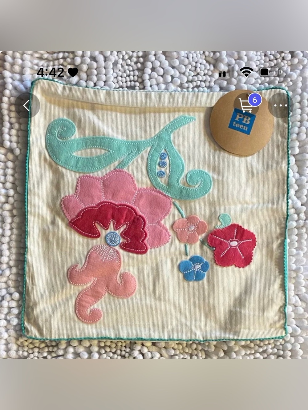 Pottery Barn Teen Floral Appliqué Pillow Cover in Cream, Pink, Mint, Red, Blue